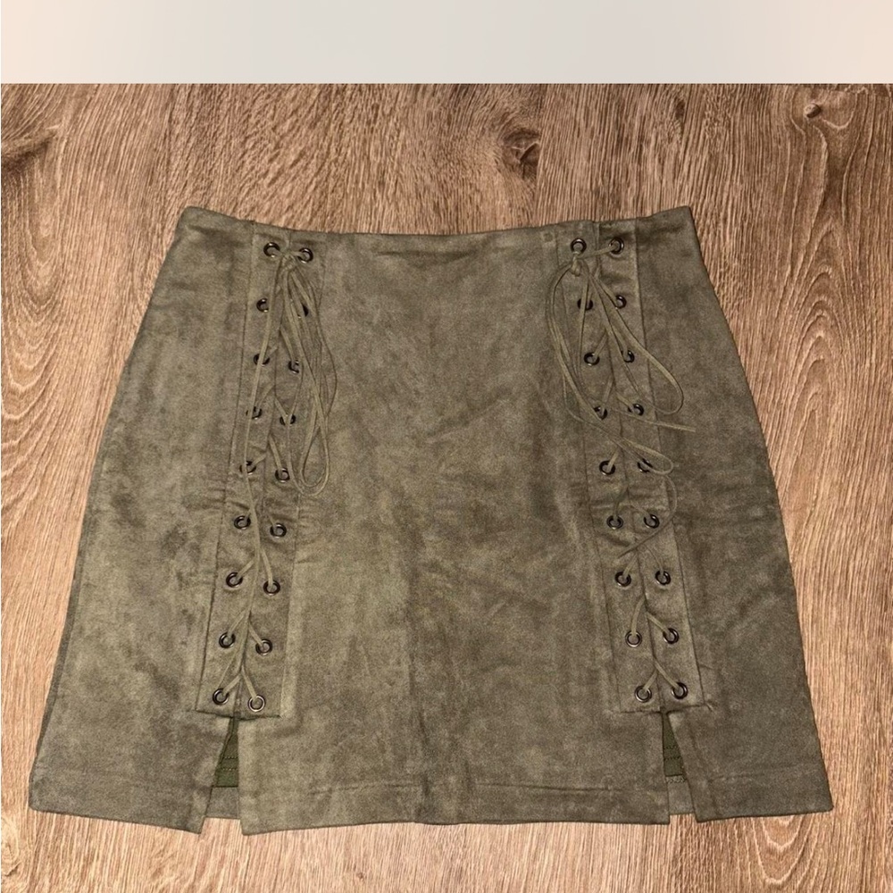 South Moon Under Olive Lace-Up Mini Skirt
